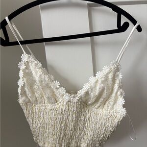 Princess Polly Cream and Gold Lace Top